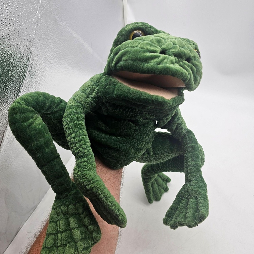 Folkmanis Long Legged Frog Hand Puppet Plush Toy Medium Green Washable Cute